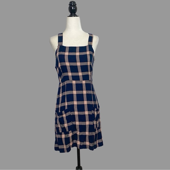 American Eagle Outfitters Dresses & Skirts - 💛S💛 Plaid Mini Dress Sleeveless Apron Patch Pockets Summer Spring
